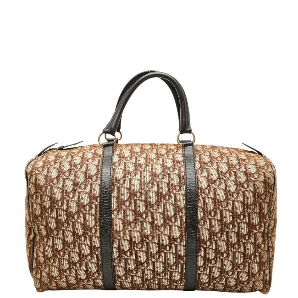 Christian Dior Brown Canvas Leather Boston Bag Handbag (Pre-Owned)