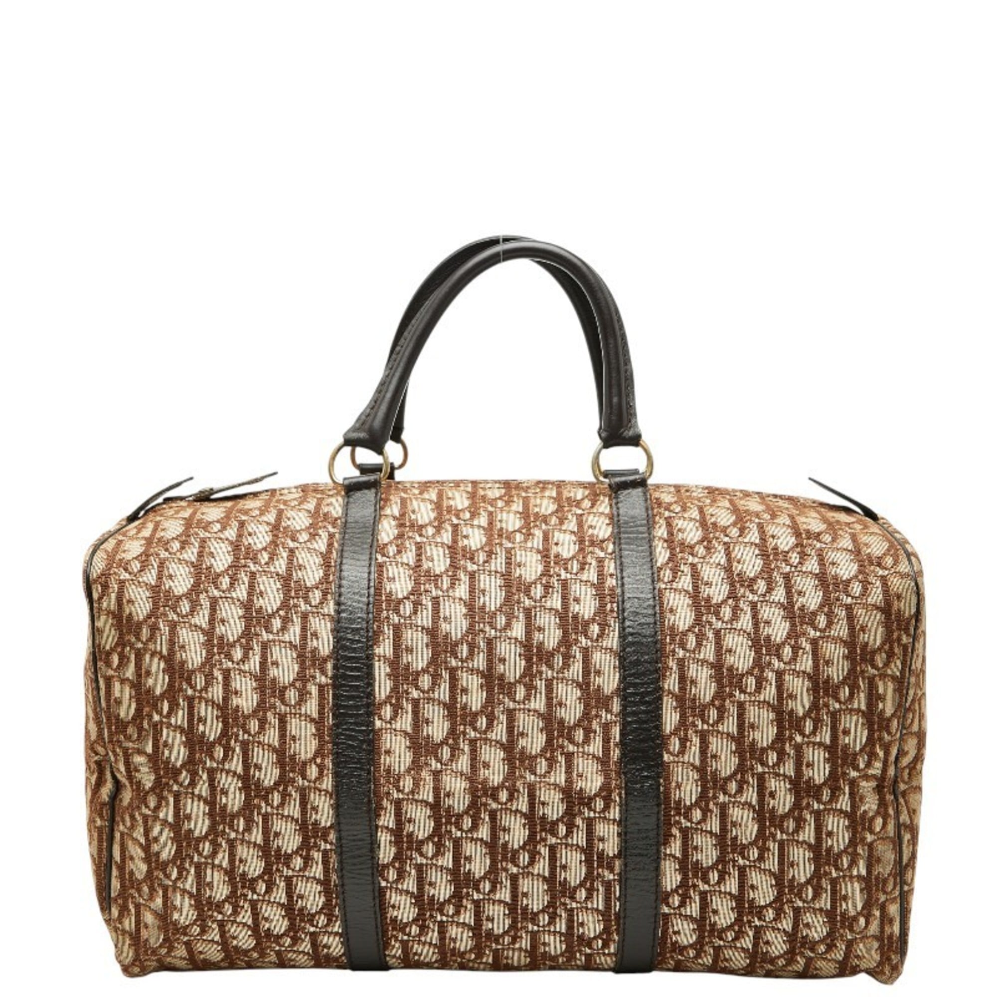 Christian Dior Brown Canvas Leather Boston Bag Handbag (Pre-Owned)