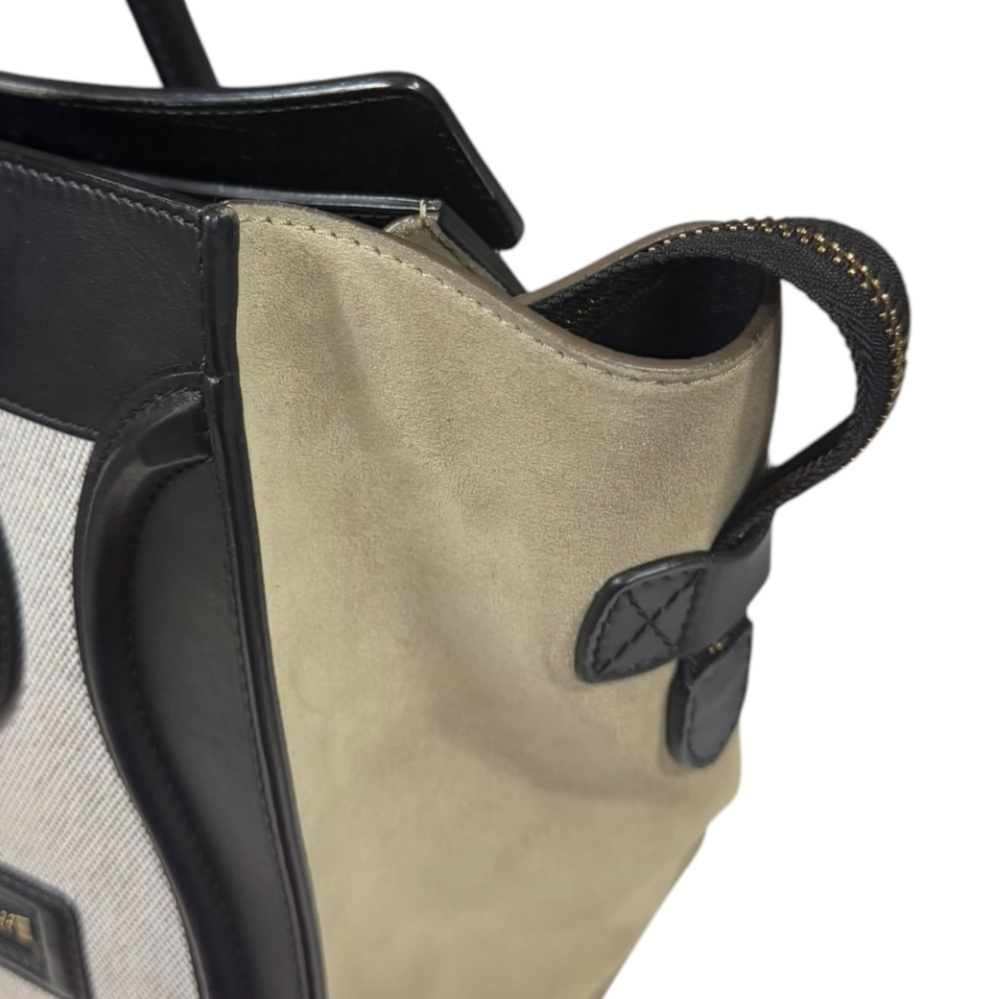Celine Black Khaki White Leather Handbag (Pre-Owned)