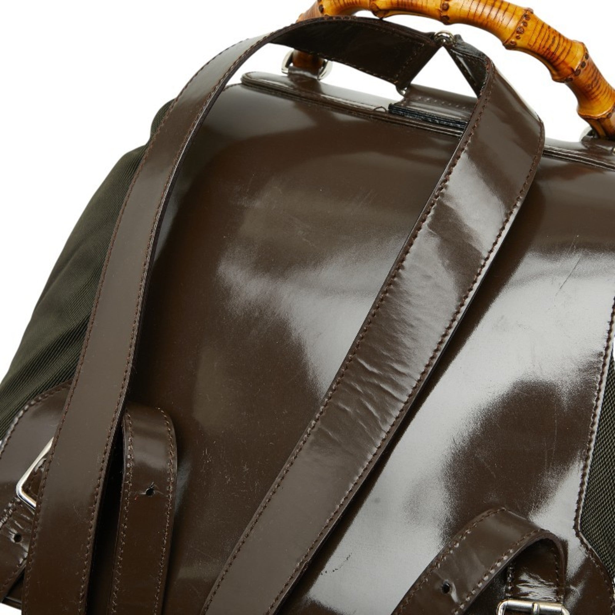 Gucci Brown Nylon Patent Leather Backpack (Pre-Owned)