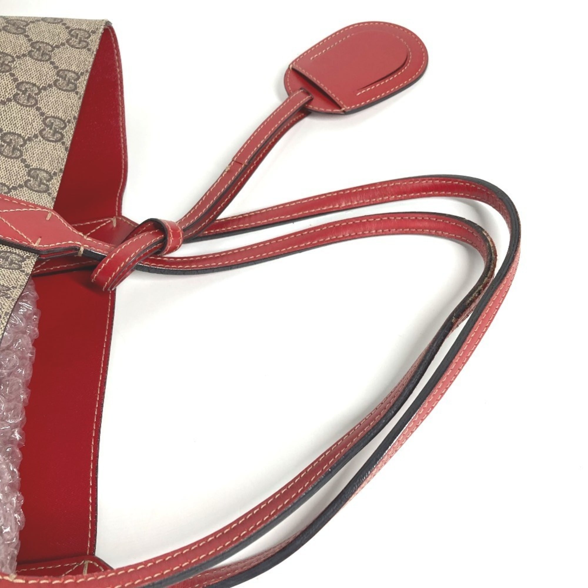 Gucci Beige Red Color Gg Supreme Shoulder Bag Tote Bag (Pre-Owned)