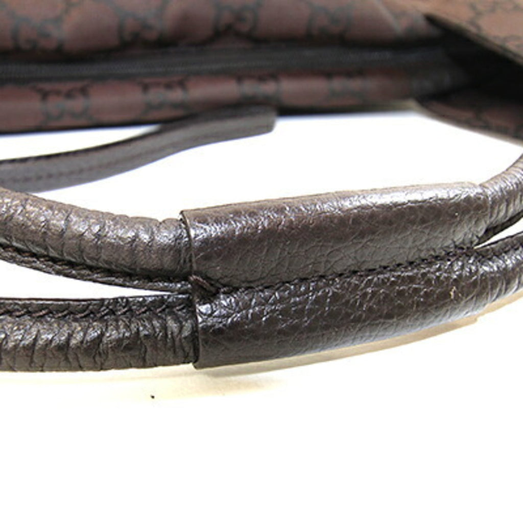 Gucci Dark Brown Nylon Leather Shoulder Bag (Pre-Owned)
