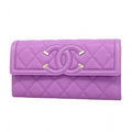 Chanel Purple Grained Calfskin Long Wallet (Bi-Fold) (Pre-Owned)