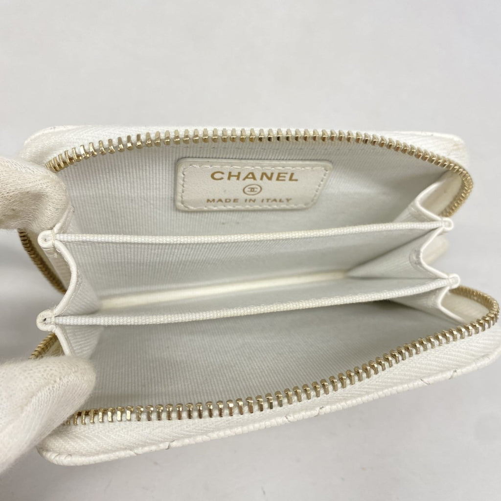 Chanel White Grained Calfskin Coin Purse/Coin Case (Pre-Owned)