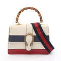 Gucci Ivory Navy Red Color Leather Handbag (Pre-Owned)