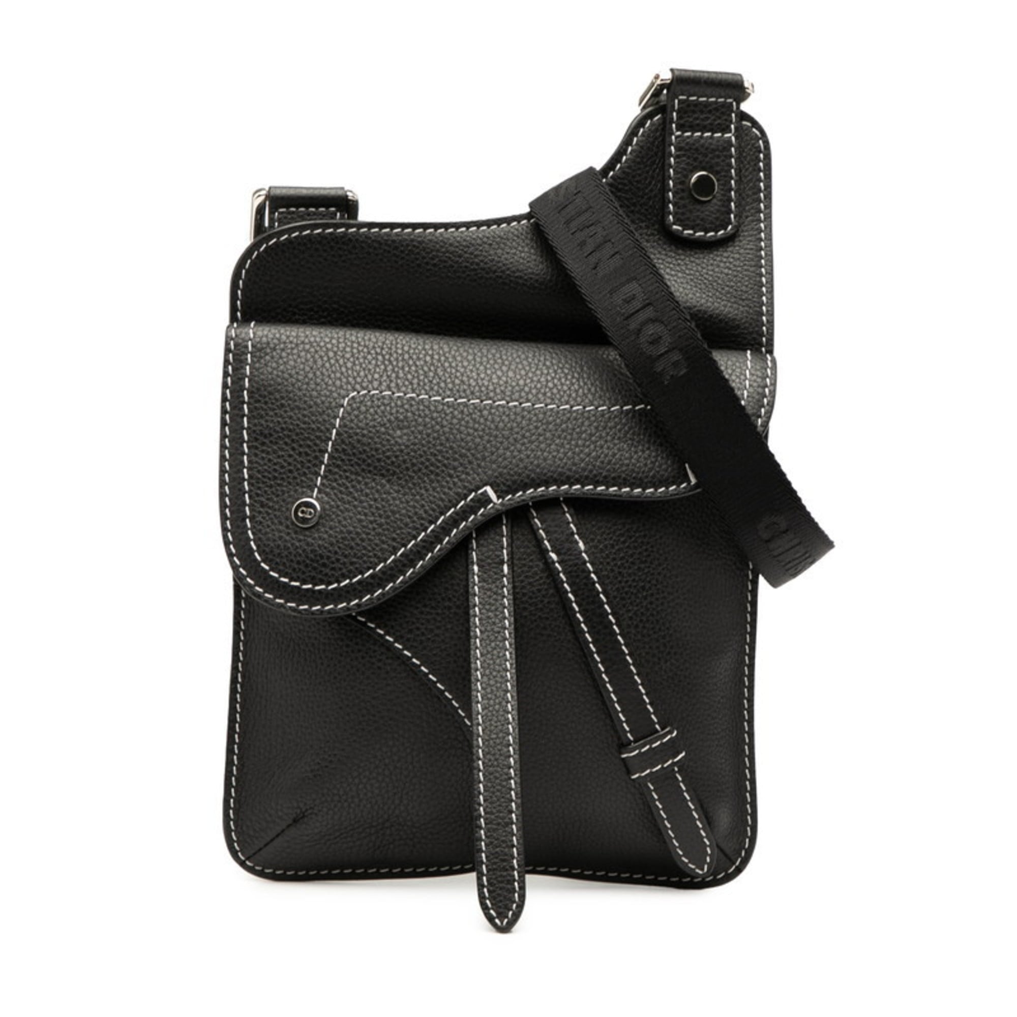 Christian Dior Black Leather Saddle Bag Shoulder Bag (Pre-Owned)