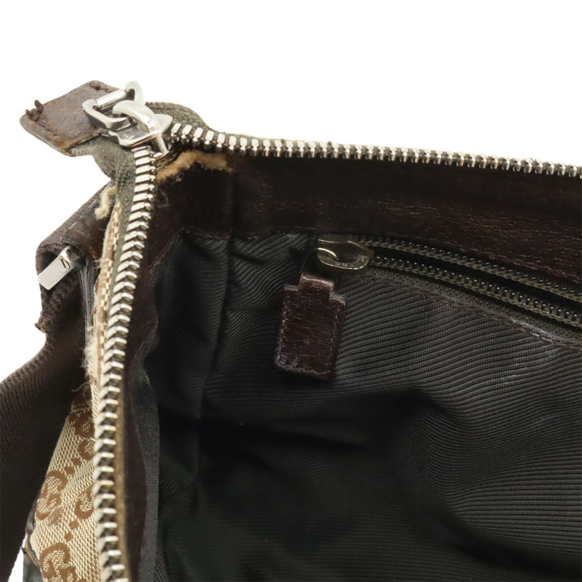 Gucci Beige Dark Brown Khaki Canvas Leather Shoulder Bag (Pre-Owned)