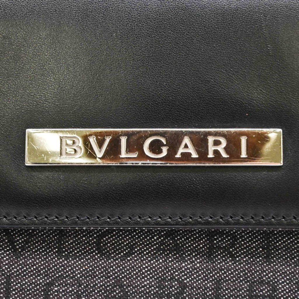 Bvlgari Black Gray Canvas Leather Handbag (Pre-Owned)