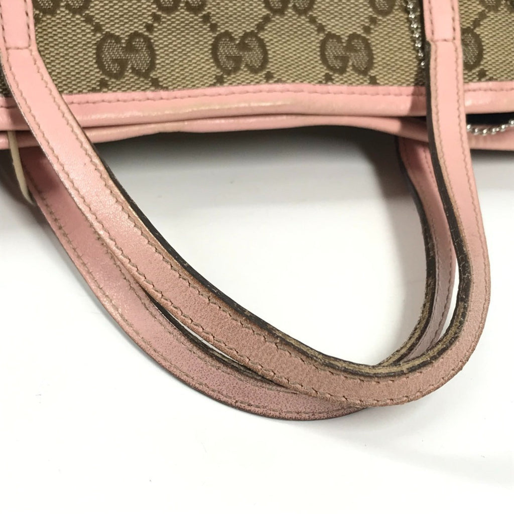 Gucci Beige Pink Gg Canvas Leather Handbag Tote Bag (Pre-Owned)