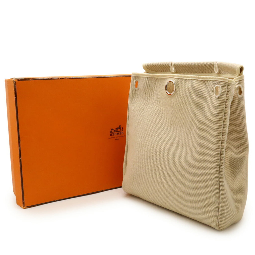 Hermes Brown Light Brown Natural Toile Officier Leather Backpack Handbag (Pre-Owned)
