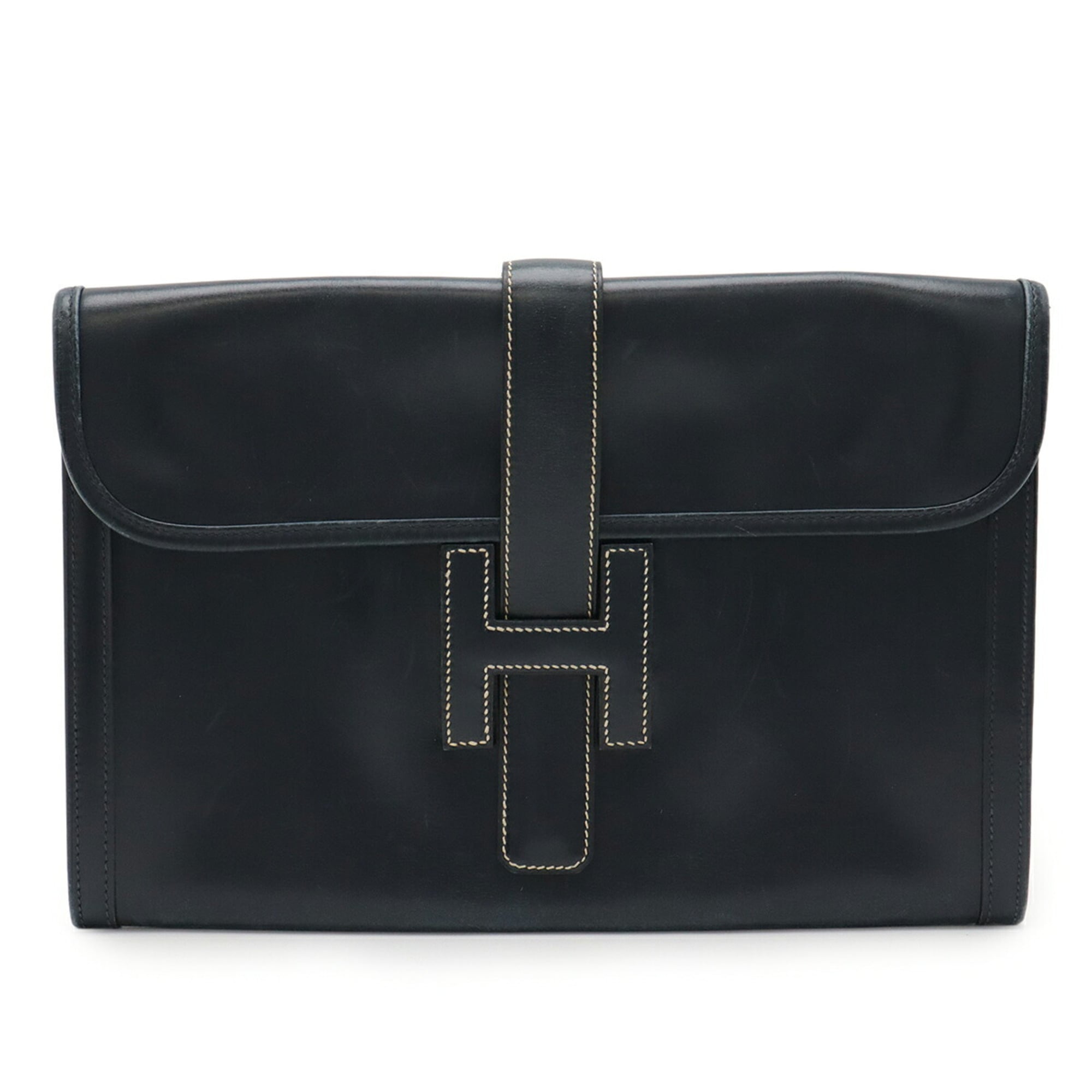 Hermes Dark Navy Navy Leather Clutch Bag (Pre-Owned)