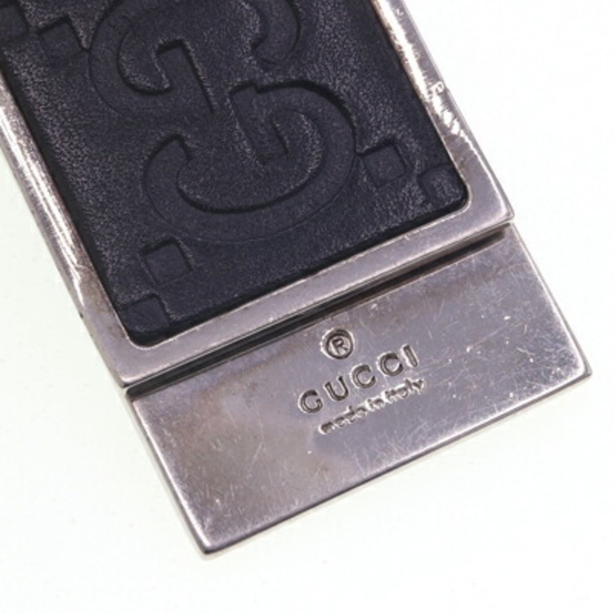 Gucci Silver Black Leather Metal Money Clip (Pre-Owned)