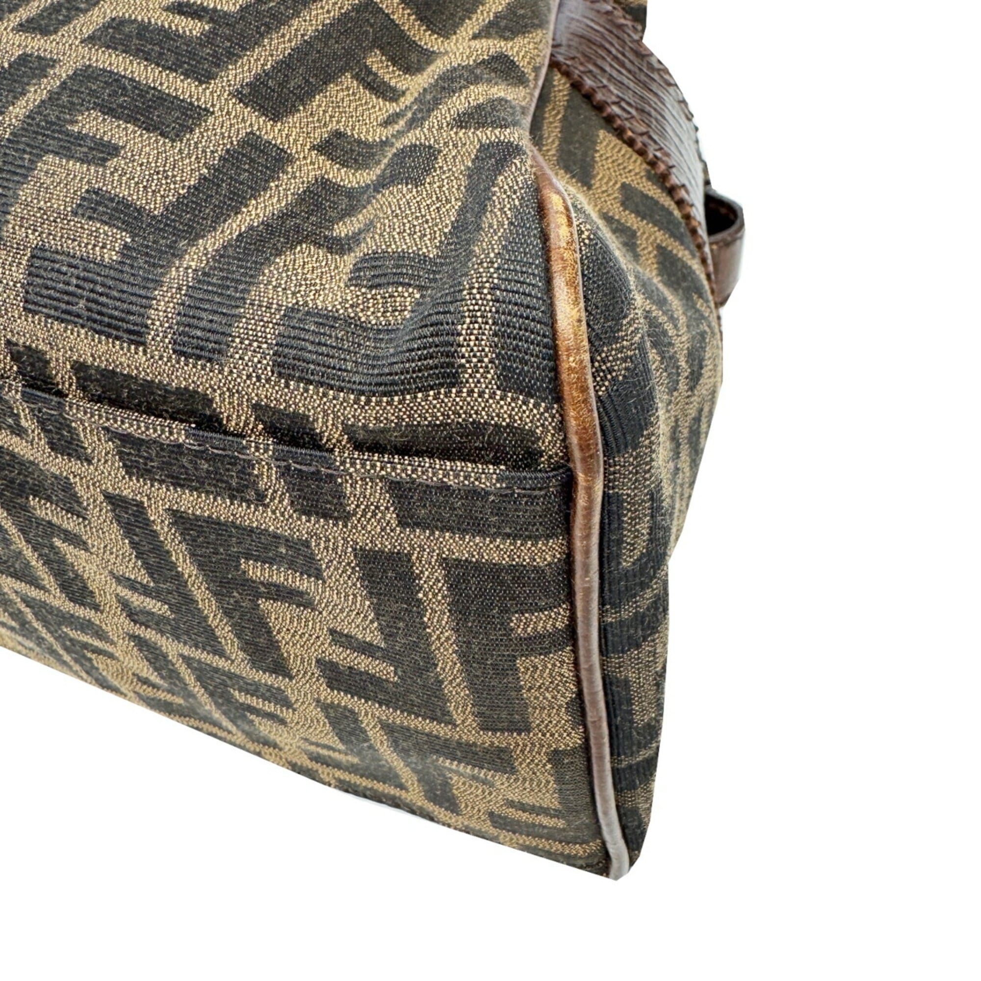 Fendi Brown Canvas Leather Shoulder Bag Tote Bag (Pre-Owned)