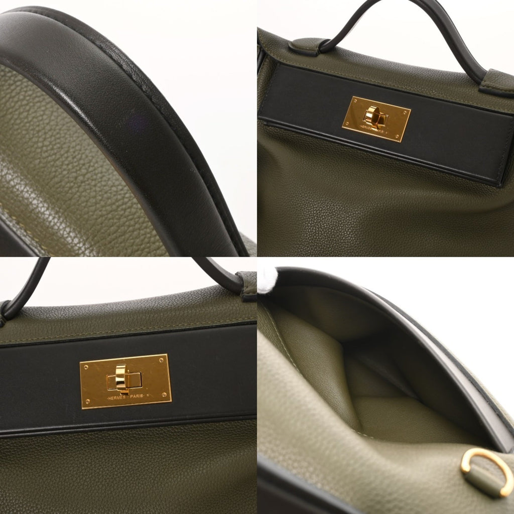 Hermes Black Green Taurillon Clemence Leather Handbag (Pre-Owned)