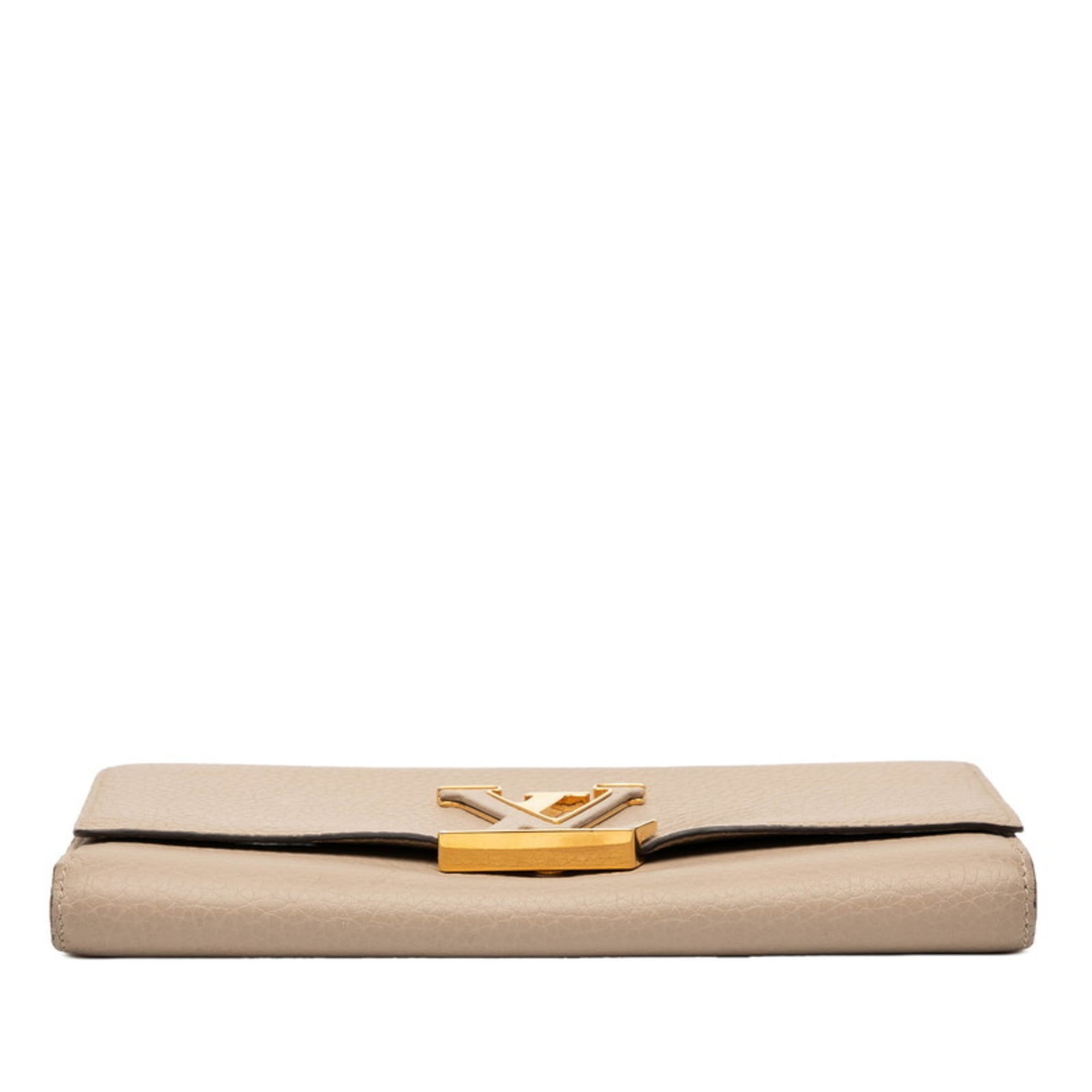 Louis Vuitton Beige Leather Long Wallet (Tri-Fold) (Pre-Owned)