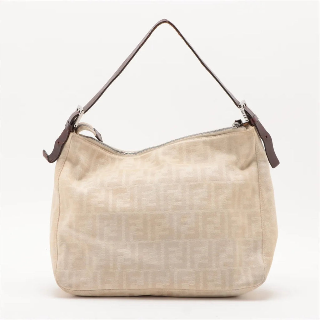 Fendi Beige Leather Canvas Shoulder Bag (Pre-Owned)