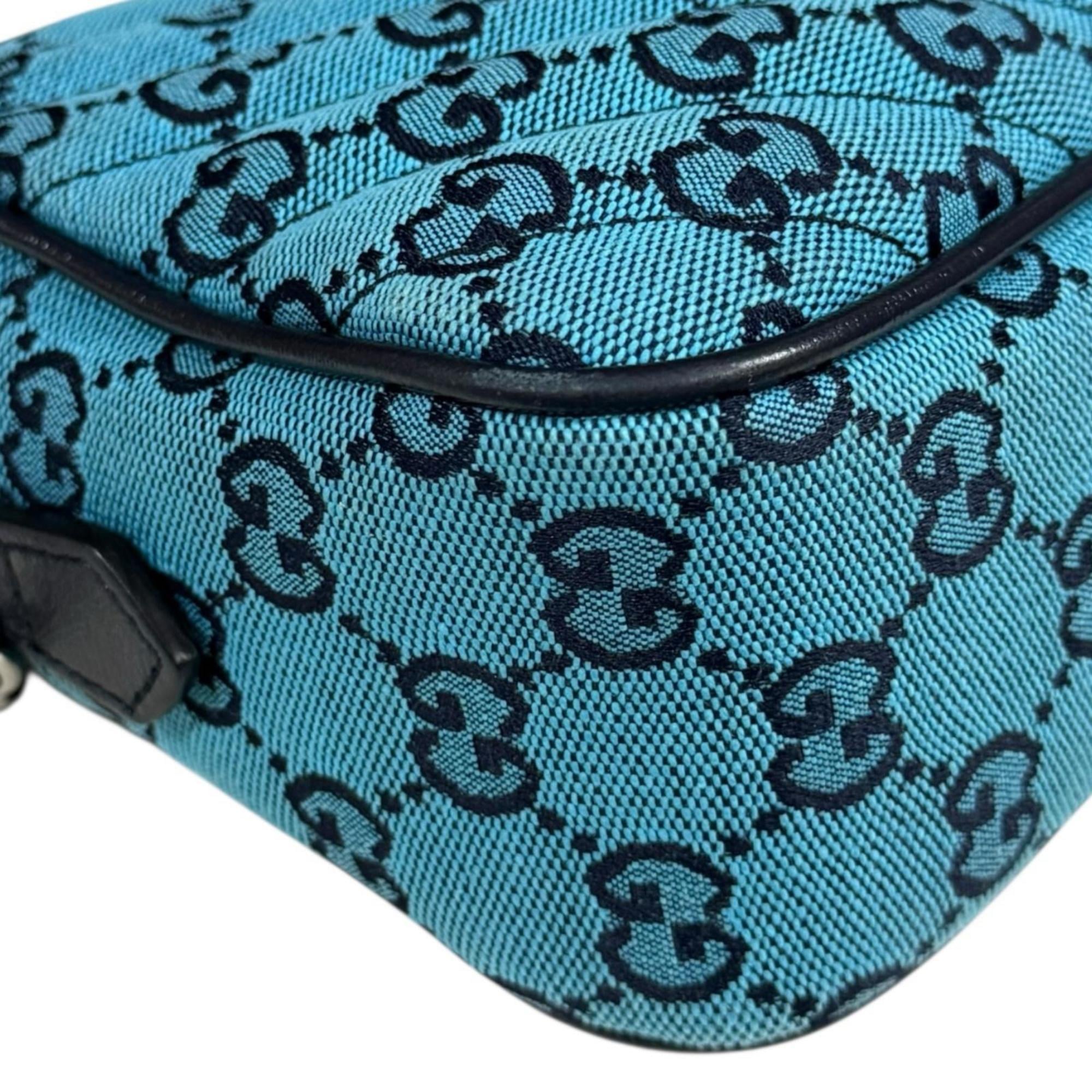 Gucci Gg Marmont Blue Navy Canvas Leather Shoulder Bag (Pre-Owned)