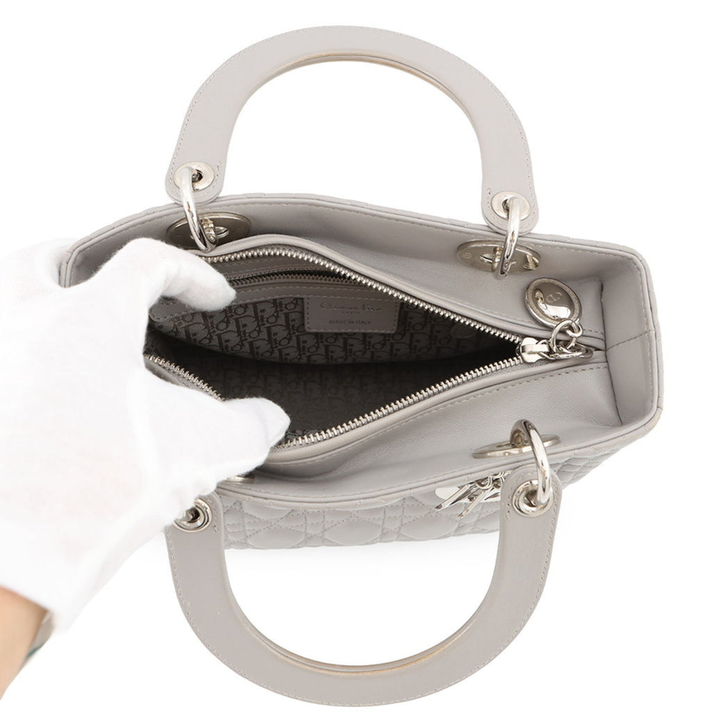 Christian Dior Lady Dior Gray Leather Handbag (Pre-Owned)