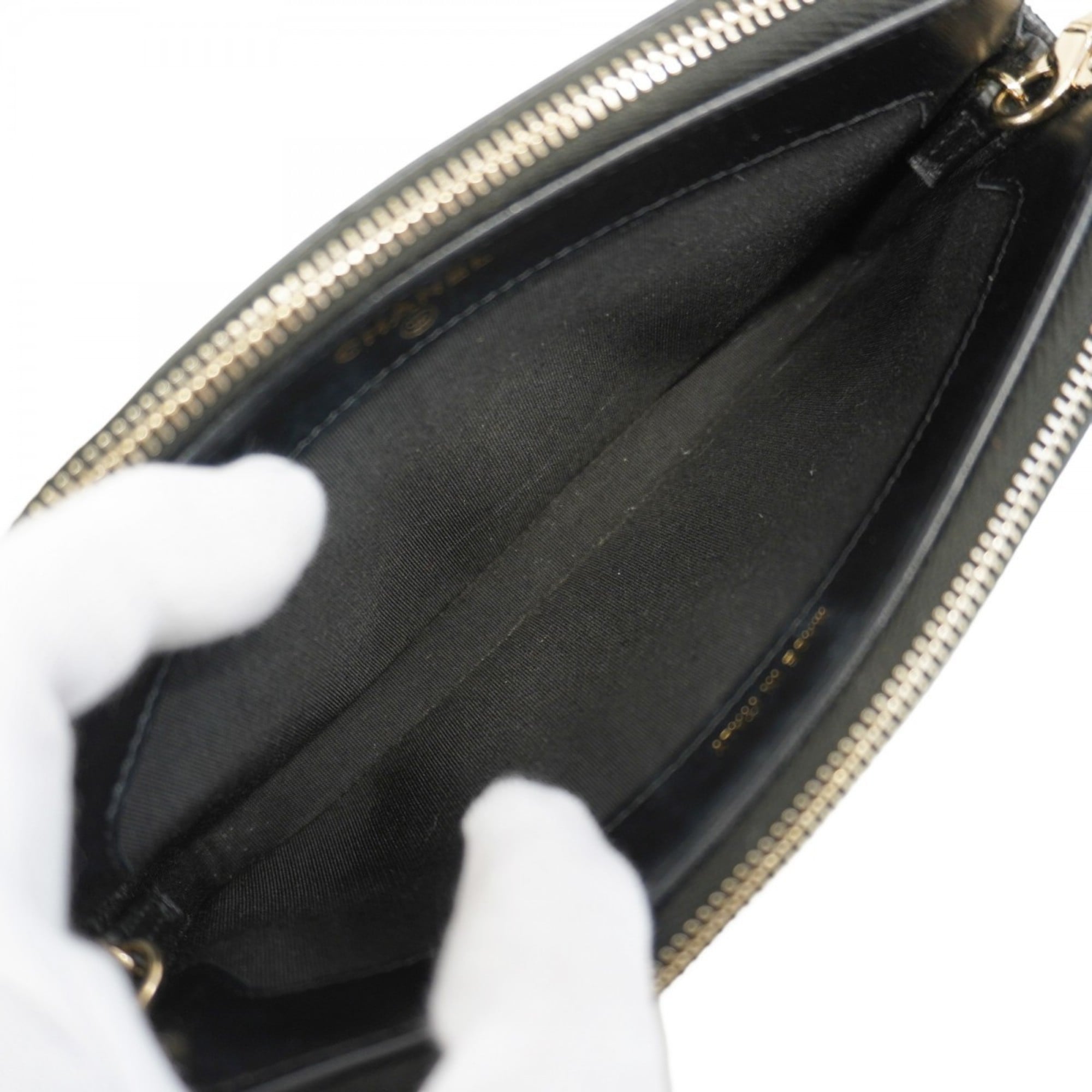 Chanel Black Grained Calfskin Chain/Shoulder Wallet (Pre-Owned)