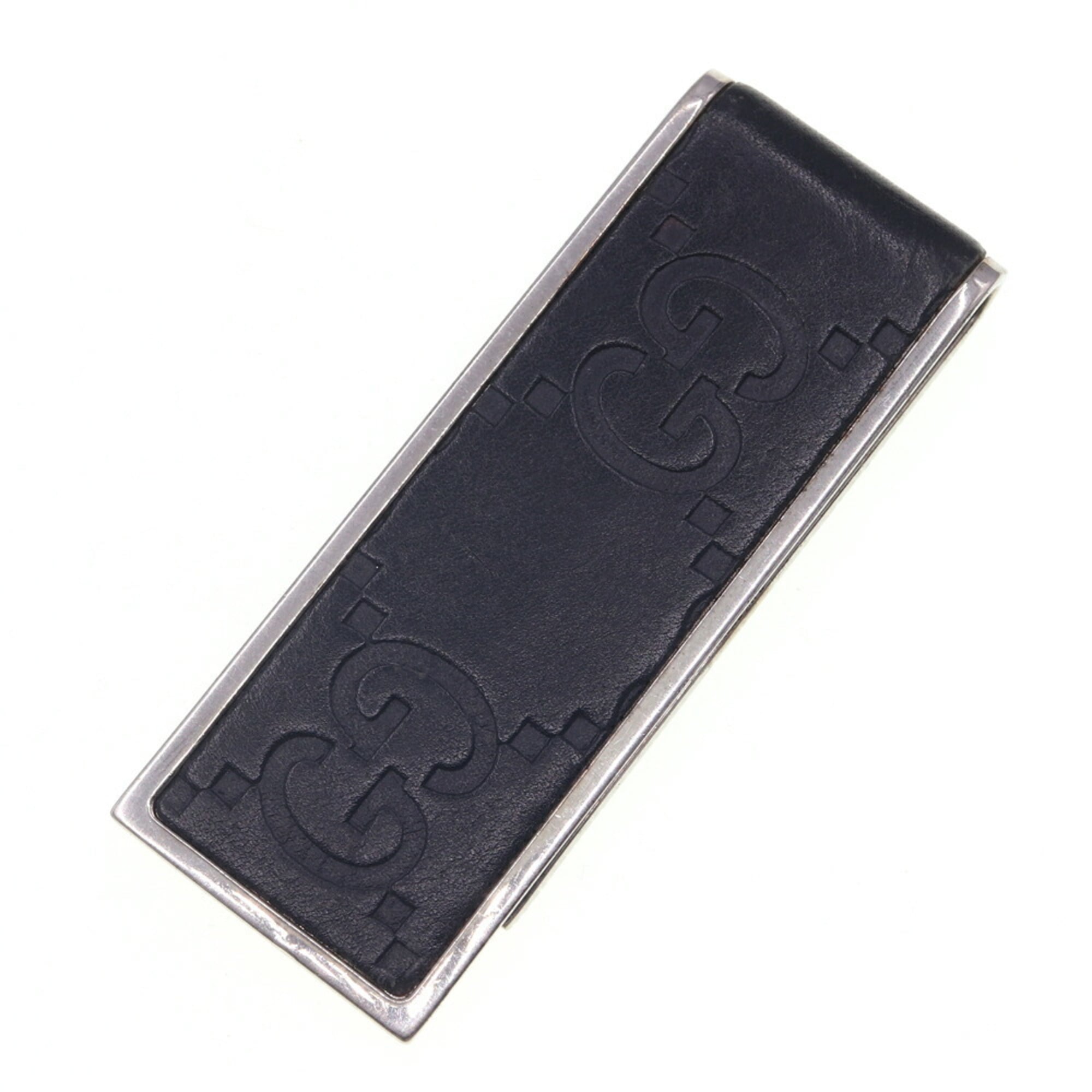 Gucci Silver Black Leather Metal Money Clip (Pre-Owned)