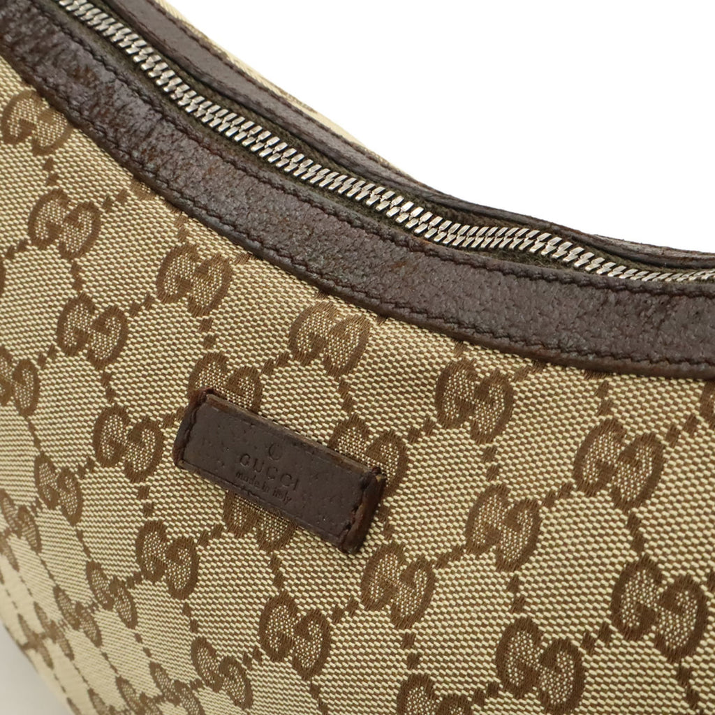 Gucci Beige Brown Dark Brown Khaki Canvas Leather Shoulder Bag (Pre-Owned)