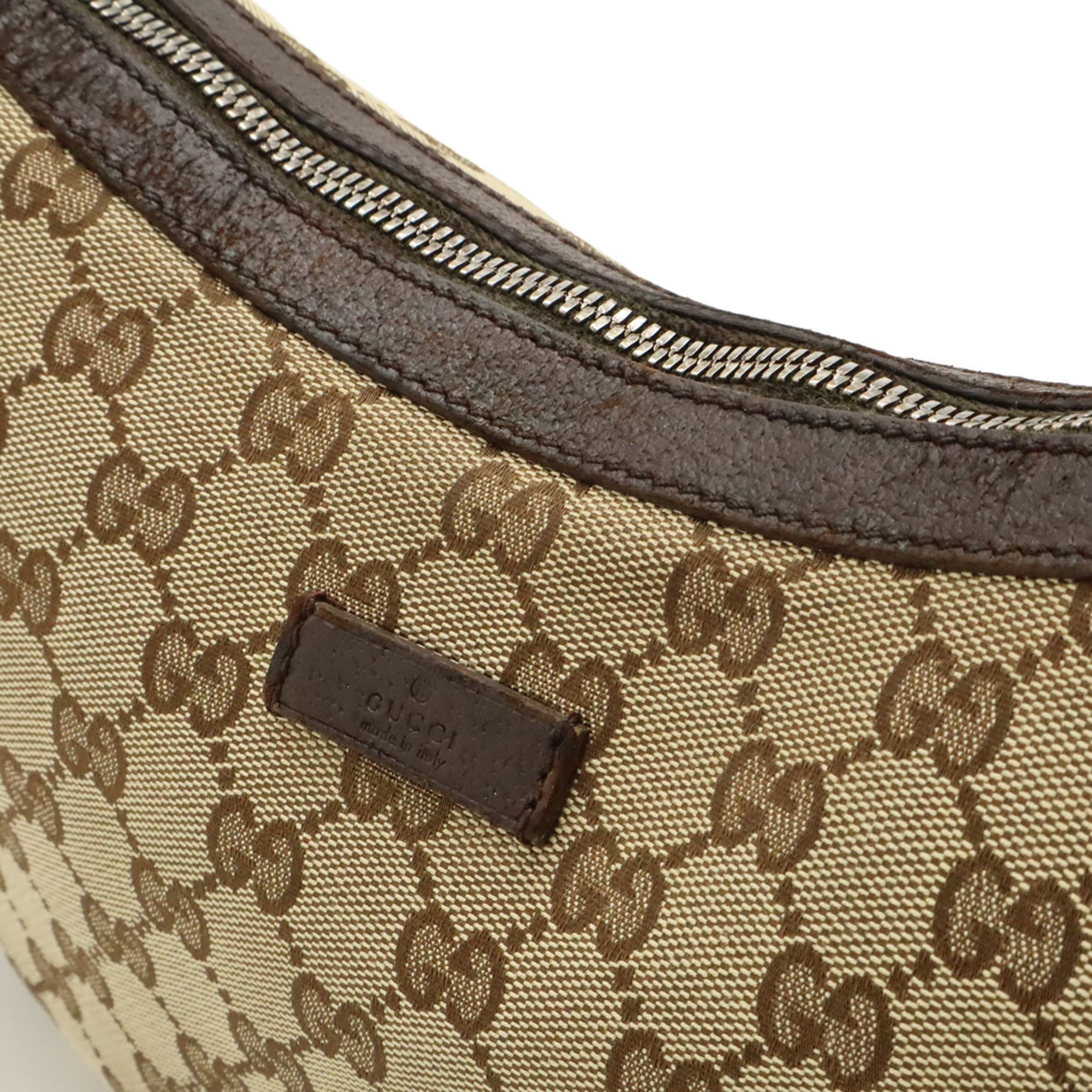 Gucci Beige Brown Dark Brown Khaki Canvas Leather Shoulder Bag (Pre-Owned)