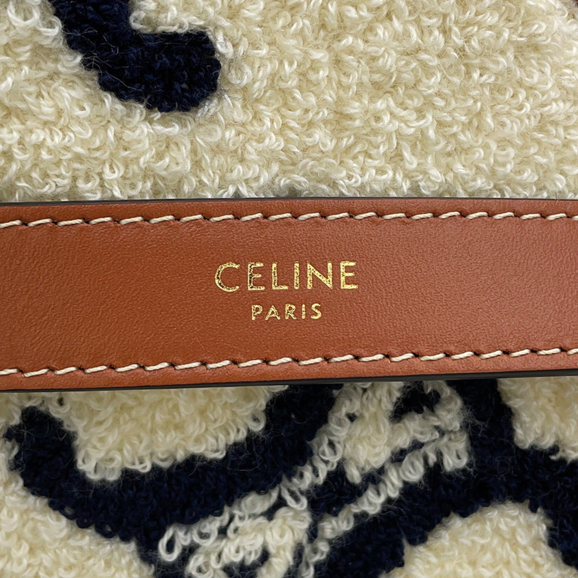 Celine Navy White Polyamide Leather Handbag (Pre-Owned)