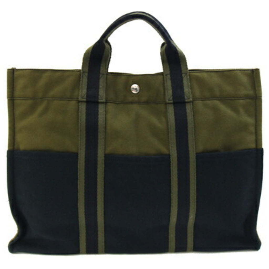 Hermes Green Navy Olive Cotton Canvas Handbag Tote Bag (Pre-Owned)