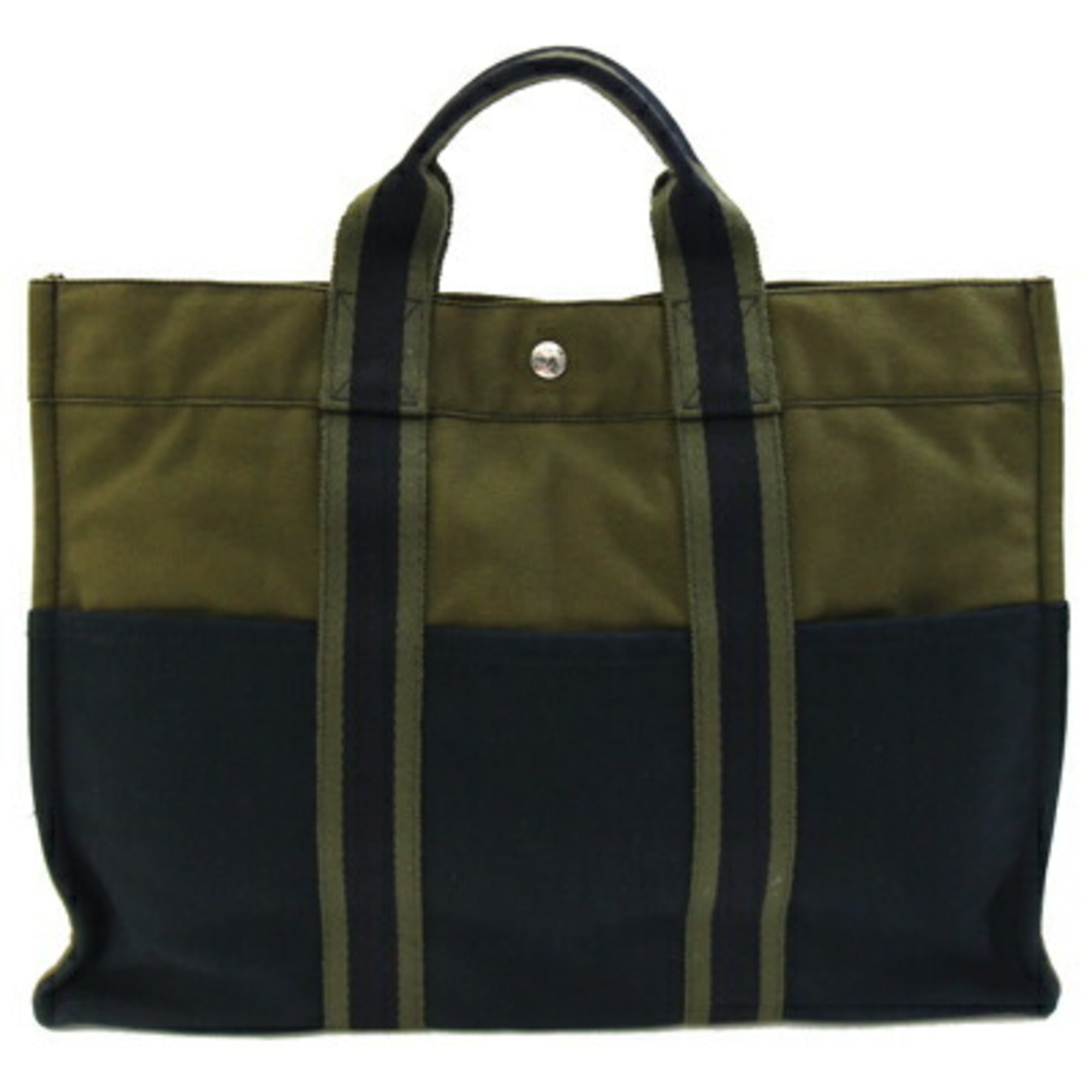Hermes Green Navy Olive Cotton Canvas Handbag Tote Bag (Pre-Owned)