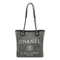 Chanel Black Gray Canvas Leather Shoulder Bag Tote Bag (Pre-Owned)