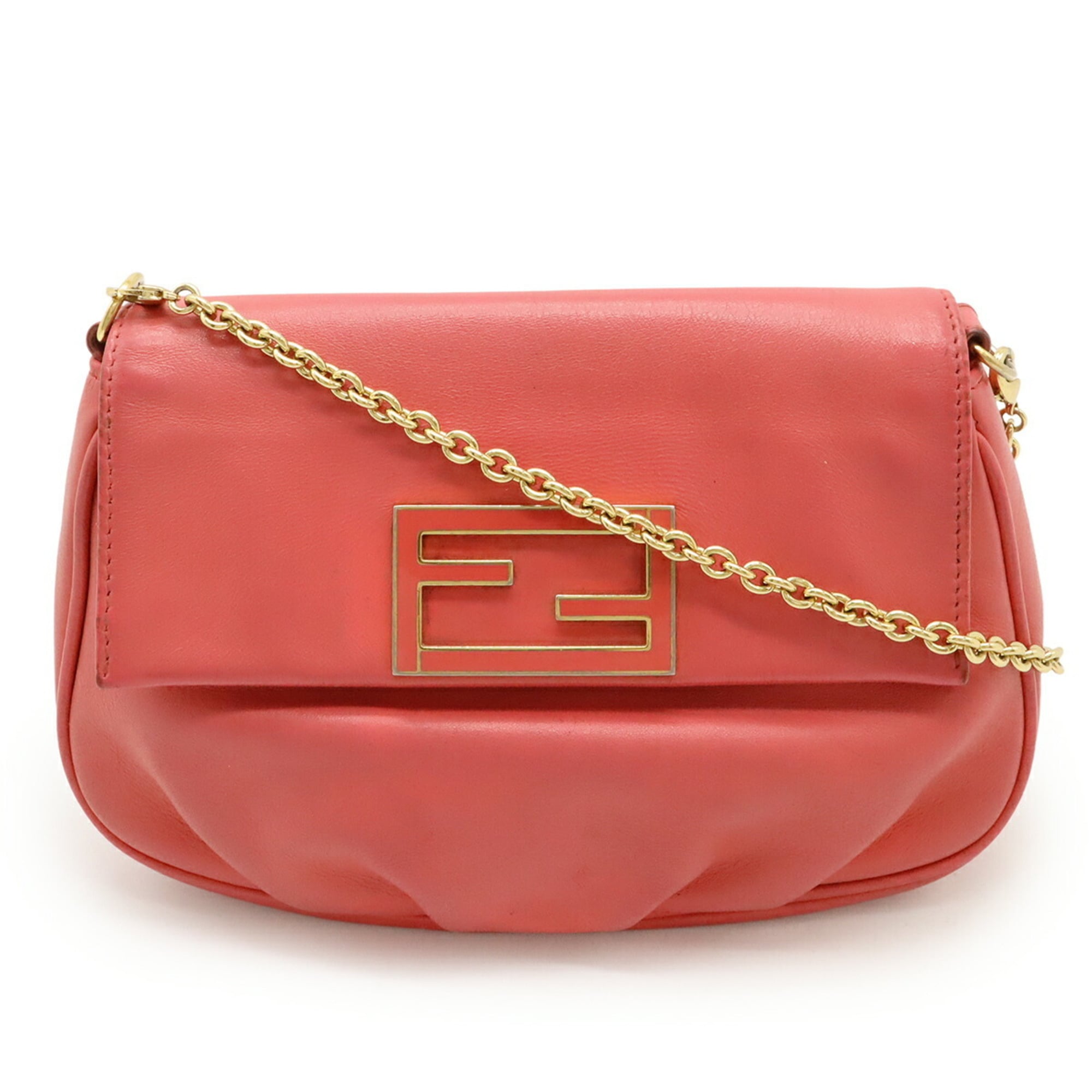 Fendi Pink Leather Clutch Bag Shoulder Bag (Pre-Owned)