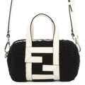 Fendi Zucca Black White Leather Fur Handbag (Pre-Owned)