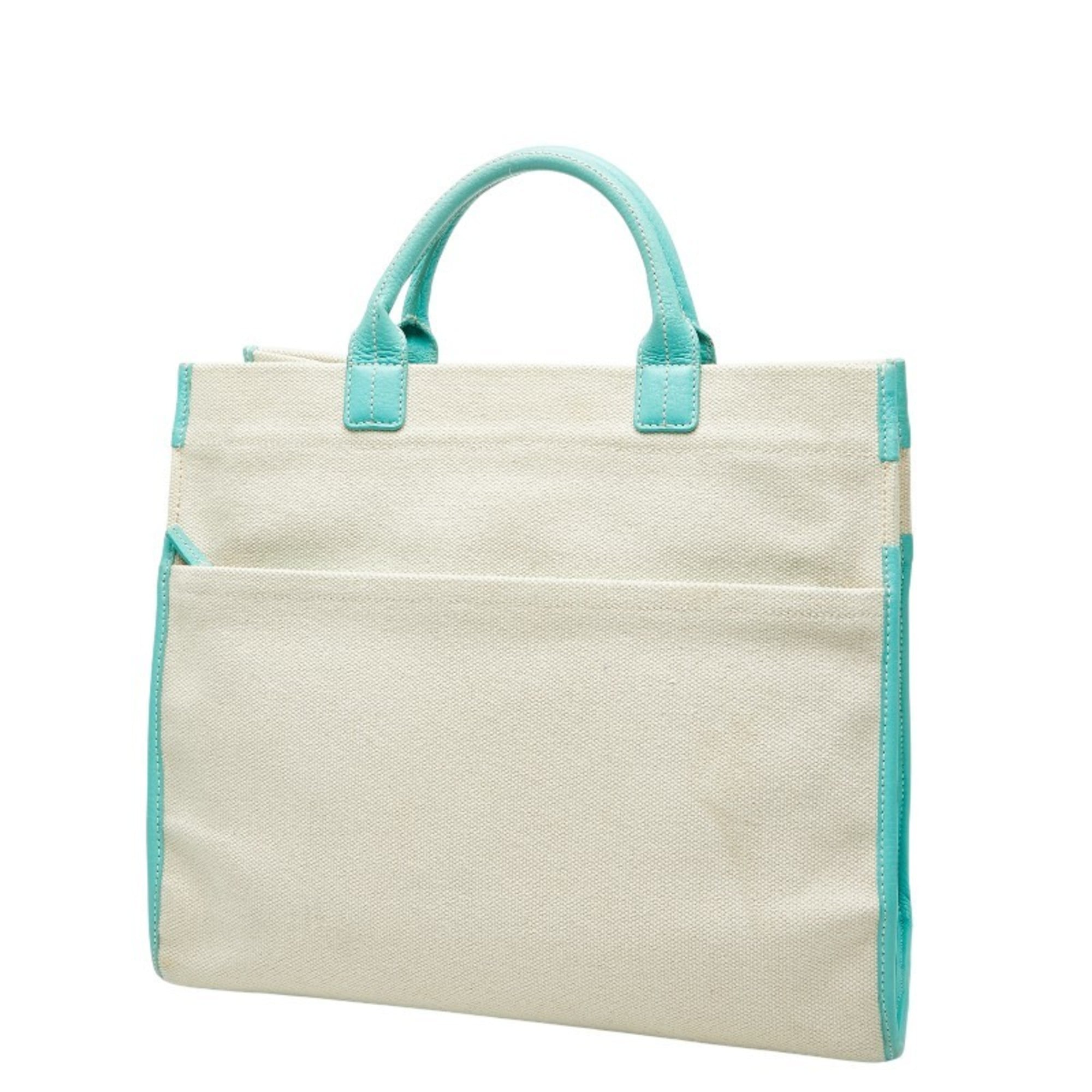 Tiffany Tiffany Blue White Canvas Leather Handbag Shoulder Bag (Pre-Owned)