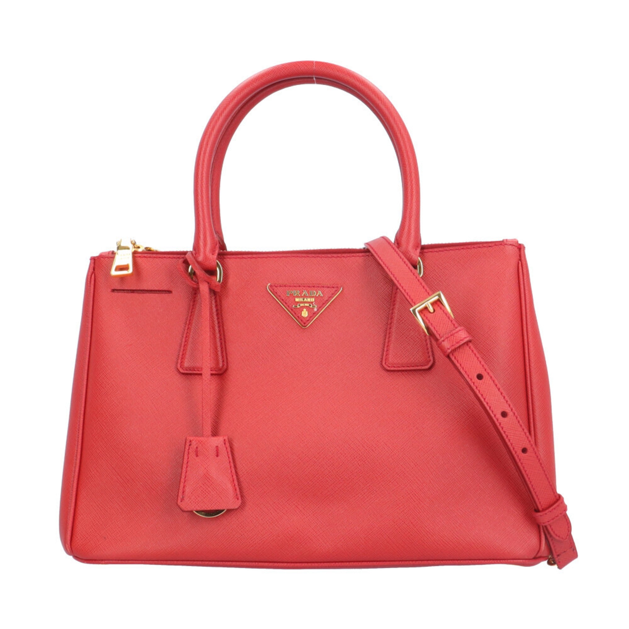 Prada Saffiano Fuoco Red Color Leather Shoulder Bag (Pre-Owned)