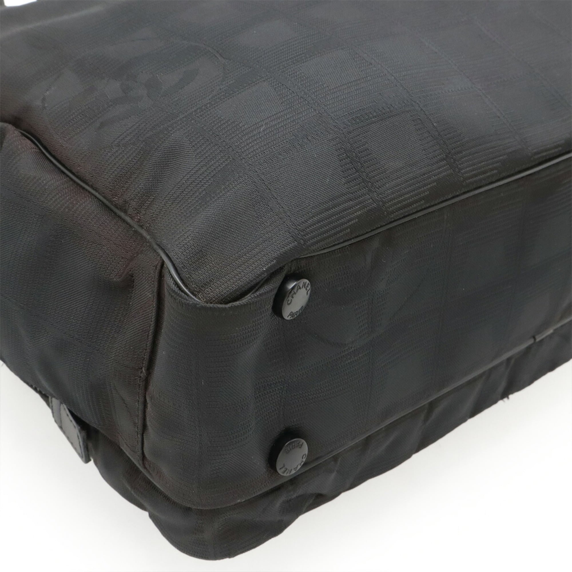 Chanel New Travel Line Black Jacquard Leather Handbag Tote Bag (Pre-Owned)