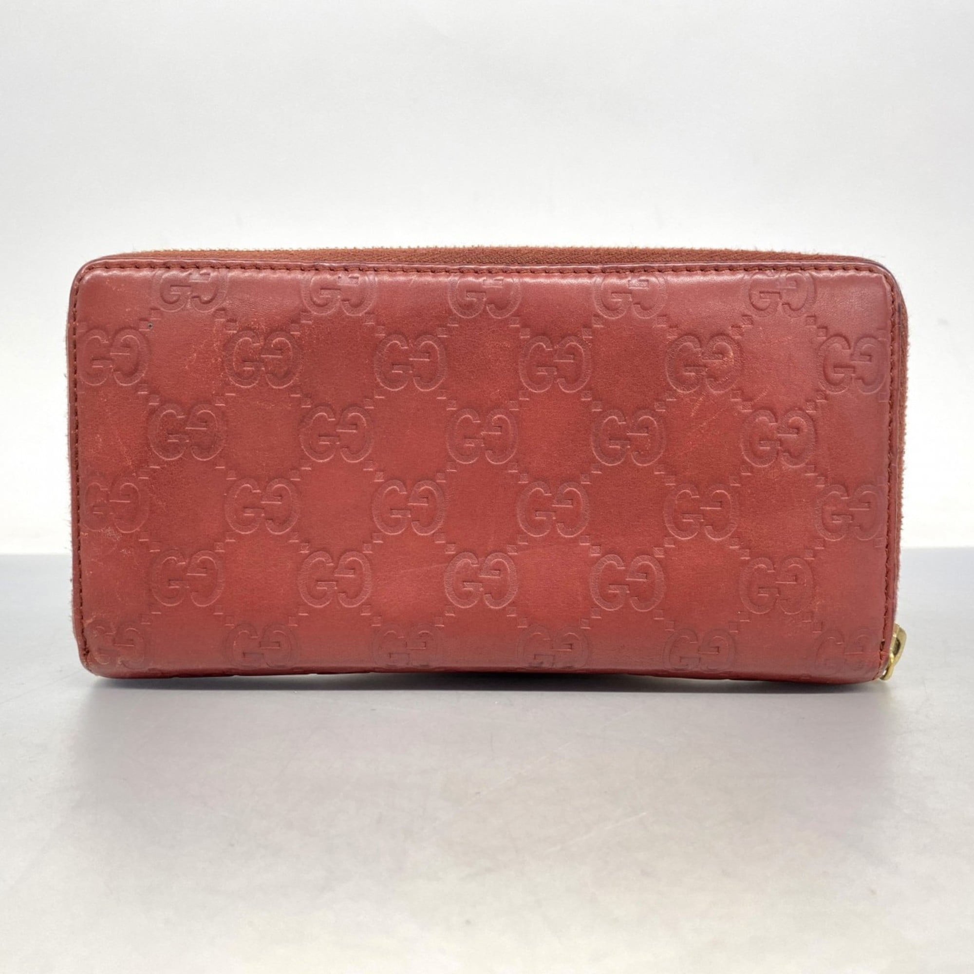 Gucci Red Color Leather Long Wallet (Bi-Fold) (Pre-Owned)