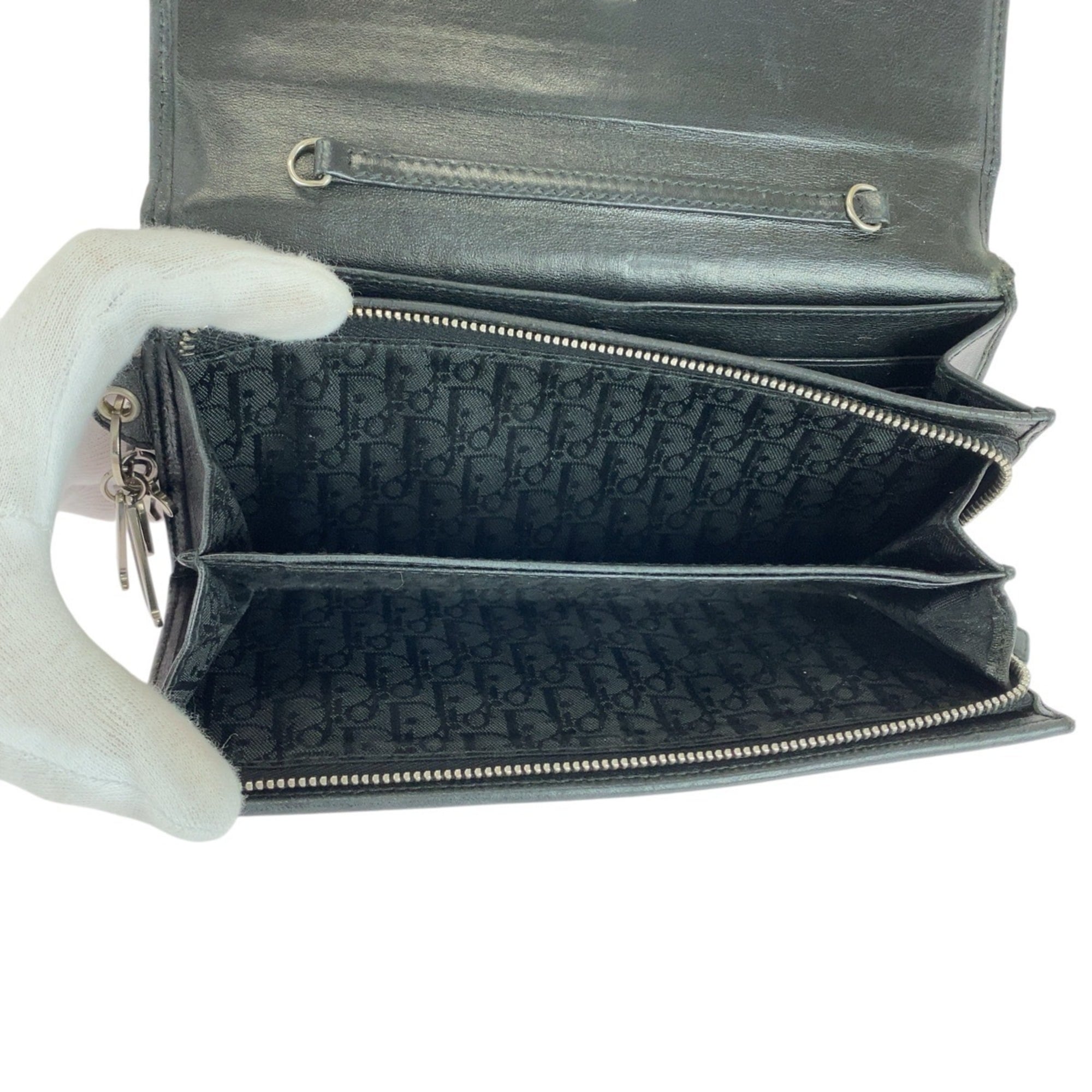 Christian Dior Black Leather Long Wallet (Bi-Fold) (Pre-Owned)