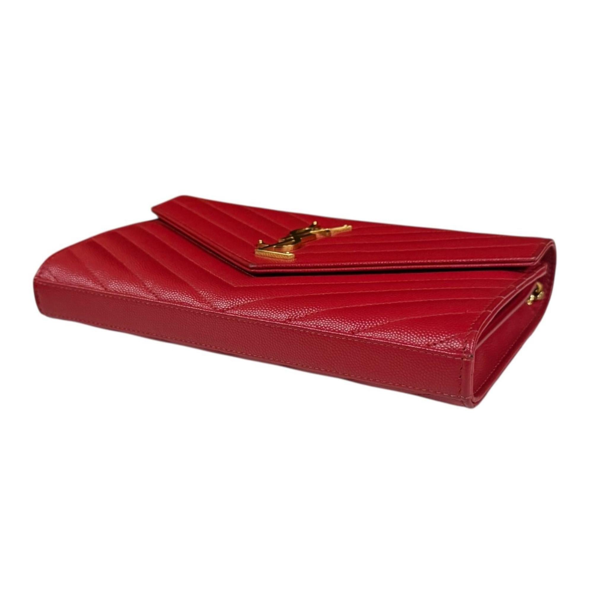 Saint Laurent Red Color Leather Chain/Shoulder Wallet (Pre-Owned)