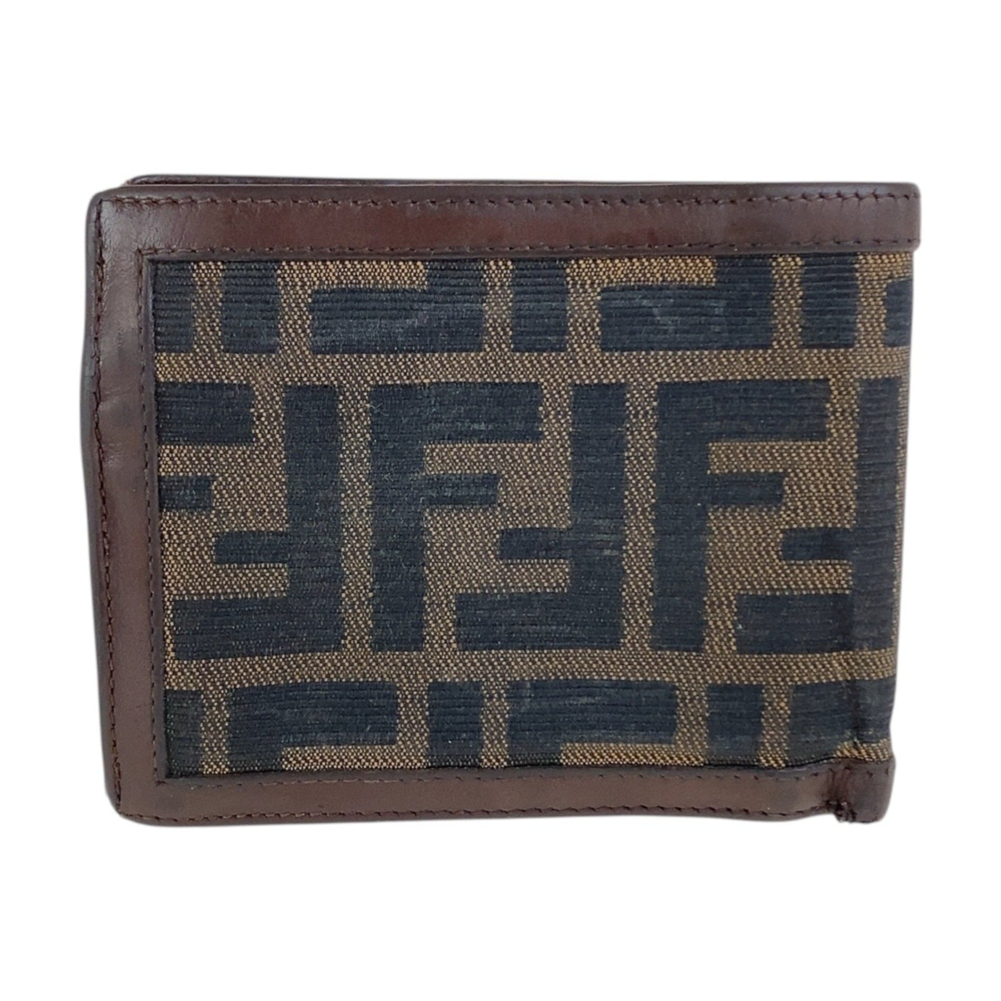 Fendi Brown Leather Canvas Wallet (Bi-Fold) (Pre-Owned)