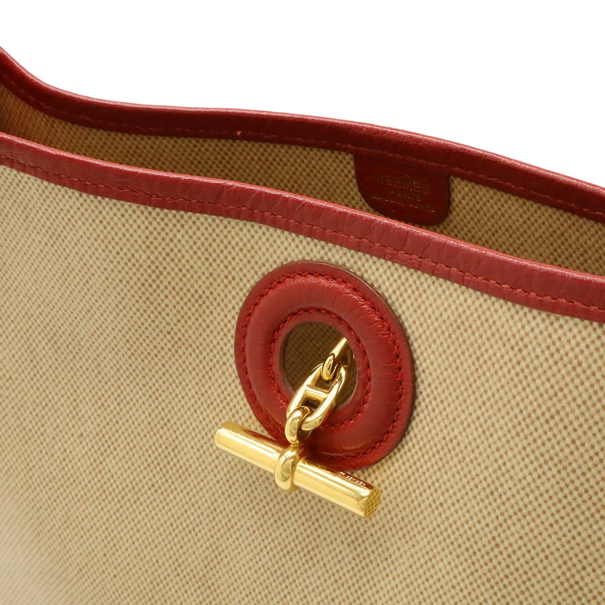 Hermes Vespa Beige Red Color Toile H Leather Shoulder Bag (Pre-Owned)