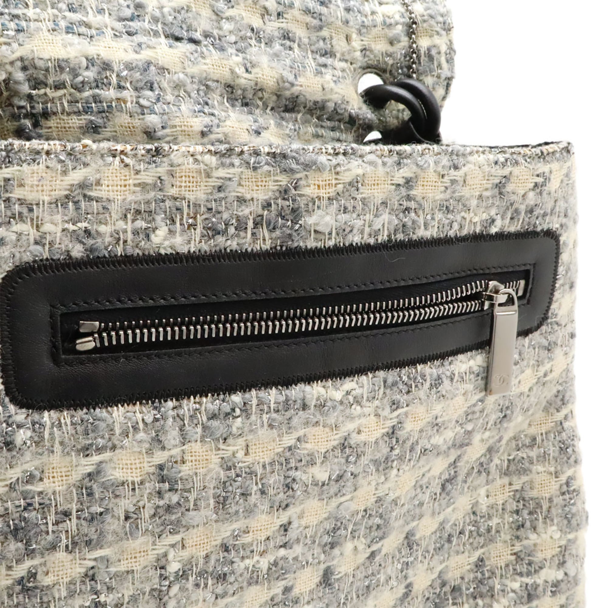 Chanel Camellia Black Gray Multi-Color Tweed Leather Shoulder Bag (Pre-Owned)