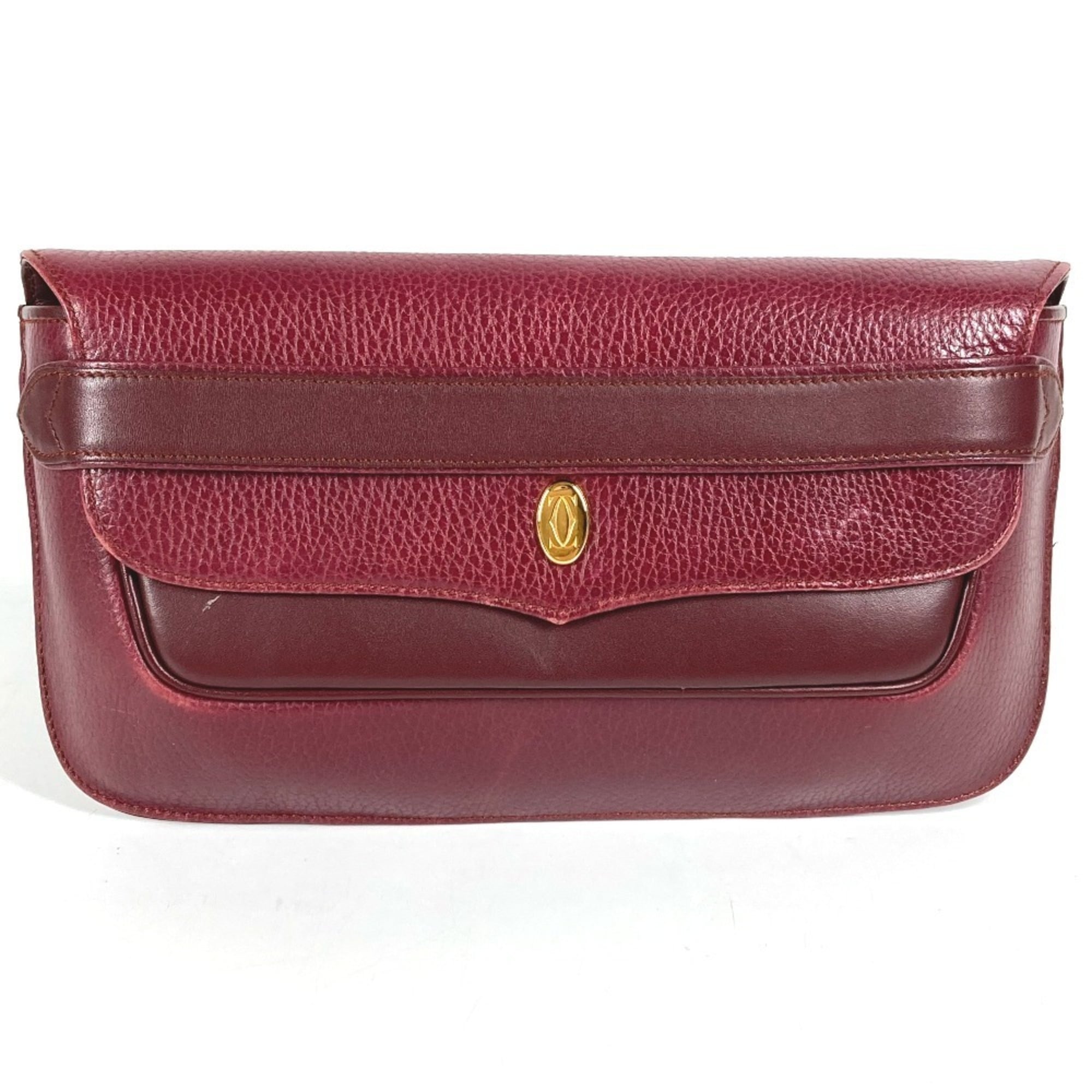 Cartier Must Wine Red Leather Clutch Bag Pouch (Pre-Owned)