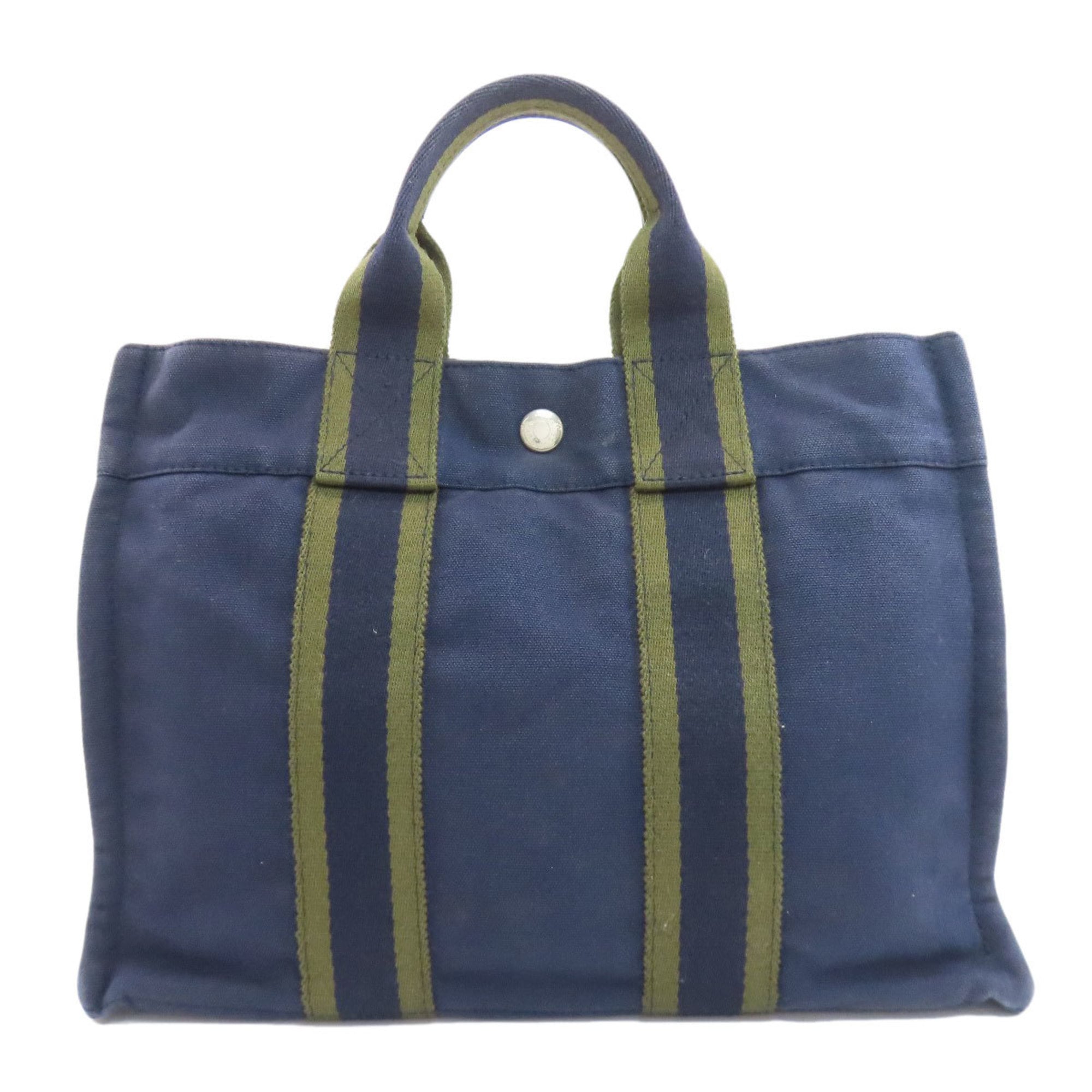 Hermes Green Navy Canvas Handbag (Pre-Owned)