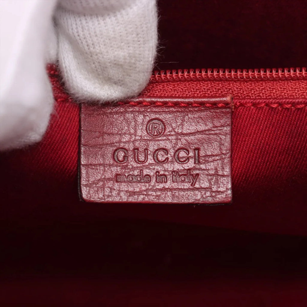 Gucci Red Color Leather Canvas Handbag (Pre-Owned)
