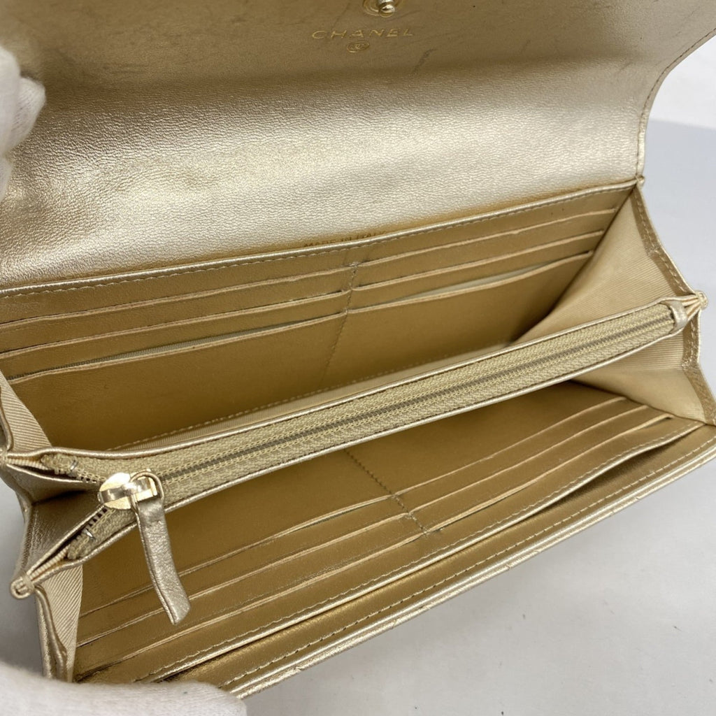 Chanel Gold Leather Long Wallet (Bi-Fold) (Pre-Owned)