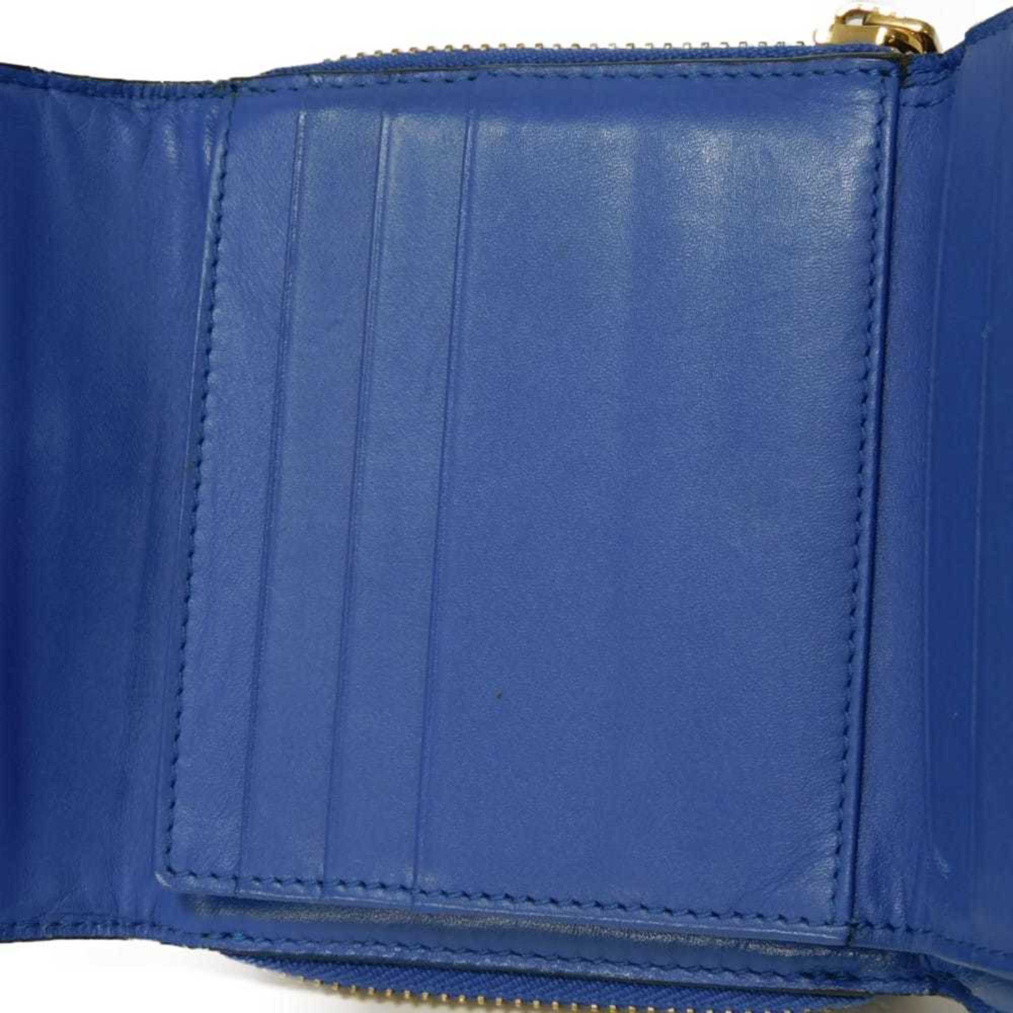 Loewe Linen Blue Leather Wallet (Tri-Fold) (Pre-Owned)