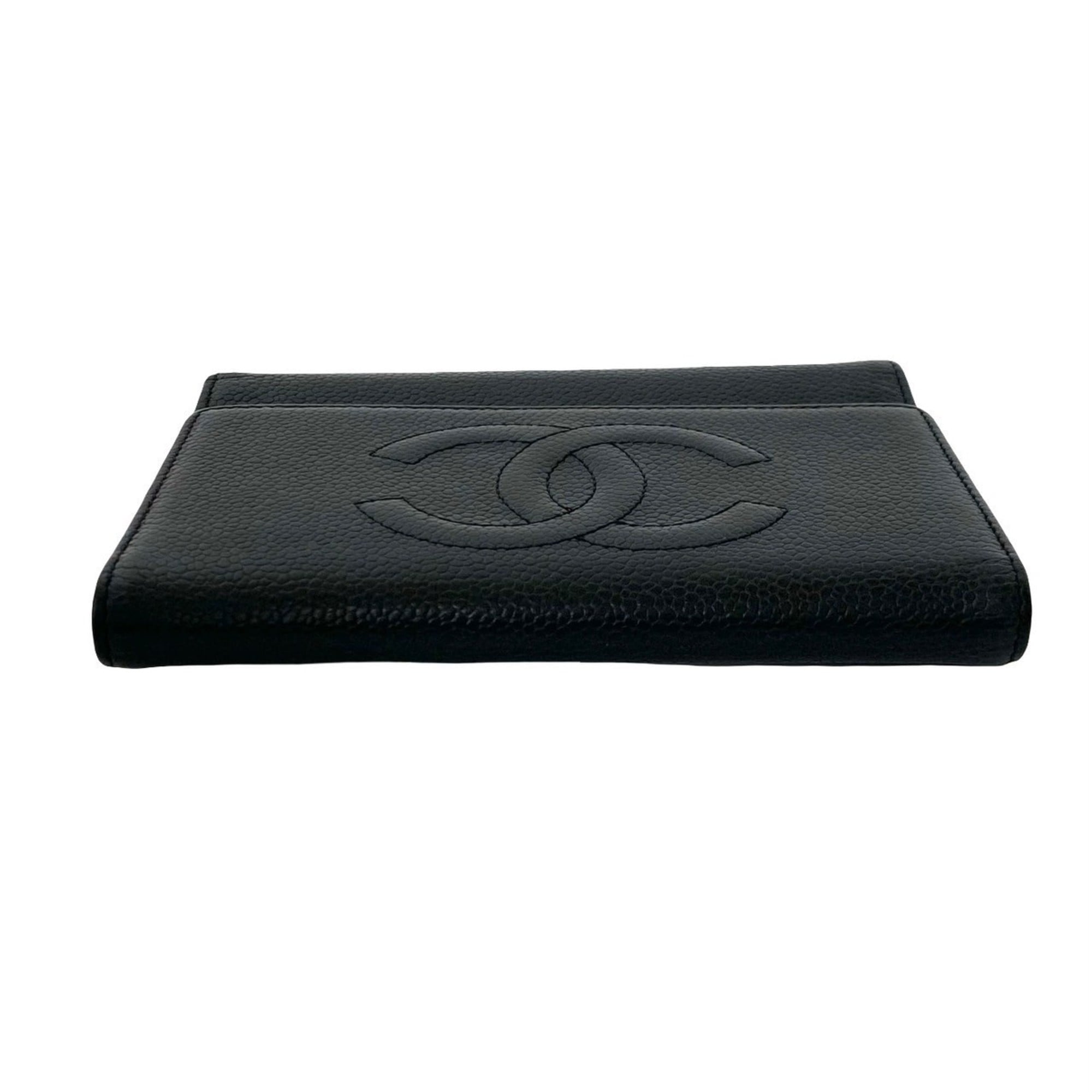 Chanel Black Grained Calfskin Wallet (Tri-Fold) (Pre-Owned)