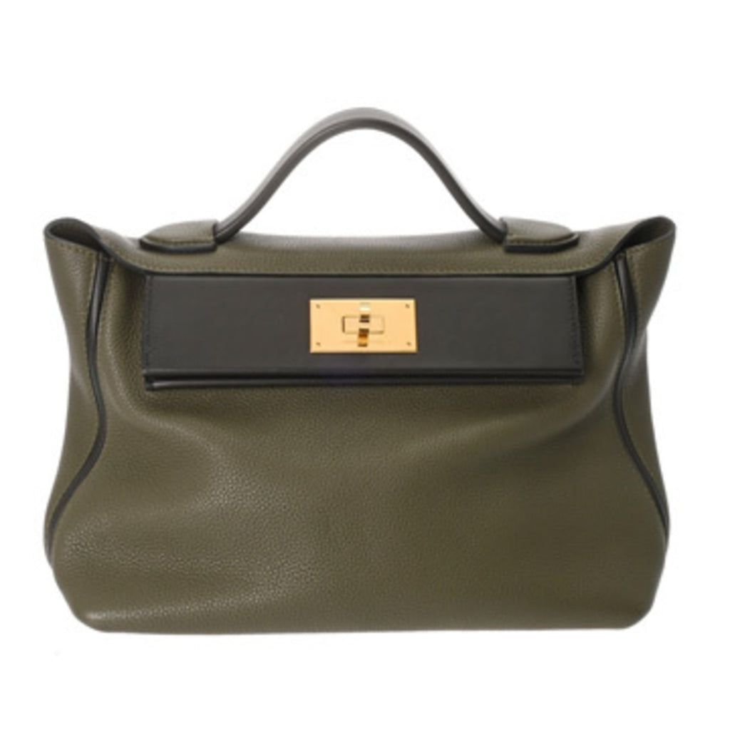 Hermes Black Green Taurillon Clemence Leather Handbag (Pre-Owned)