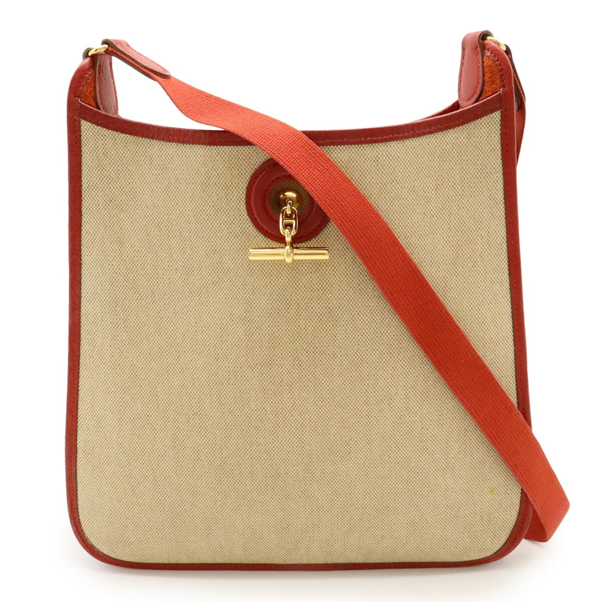 Hermes Vespa Beige Red Color Toile H Leather Shoulder Bag (Pre-Owned)