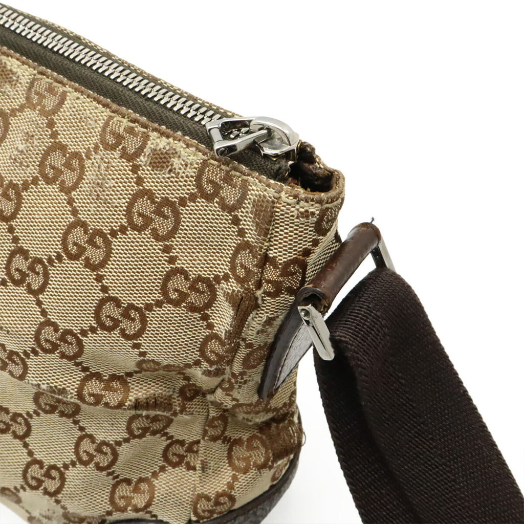 Gucci Beige Dark Brown Khaki Canvas Leather Shoulder Bag (Pre-Owned)